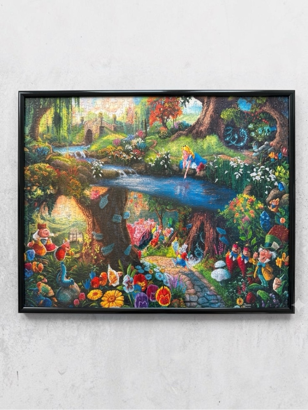 Thomas Kinkade Disney Alice In Wonderland Completed 1000 Piece Puzzle Framed Art